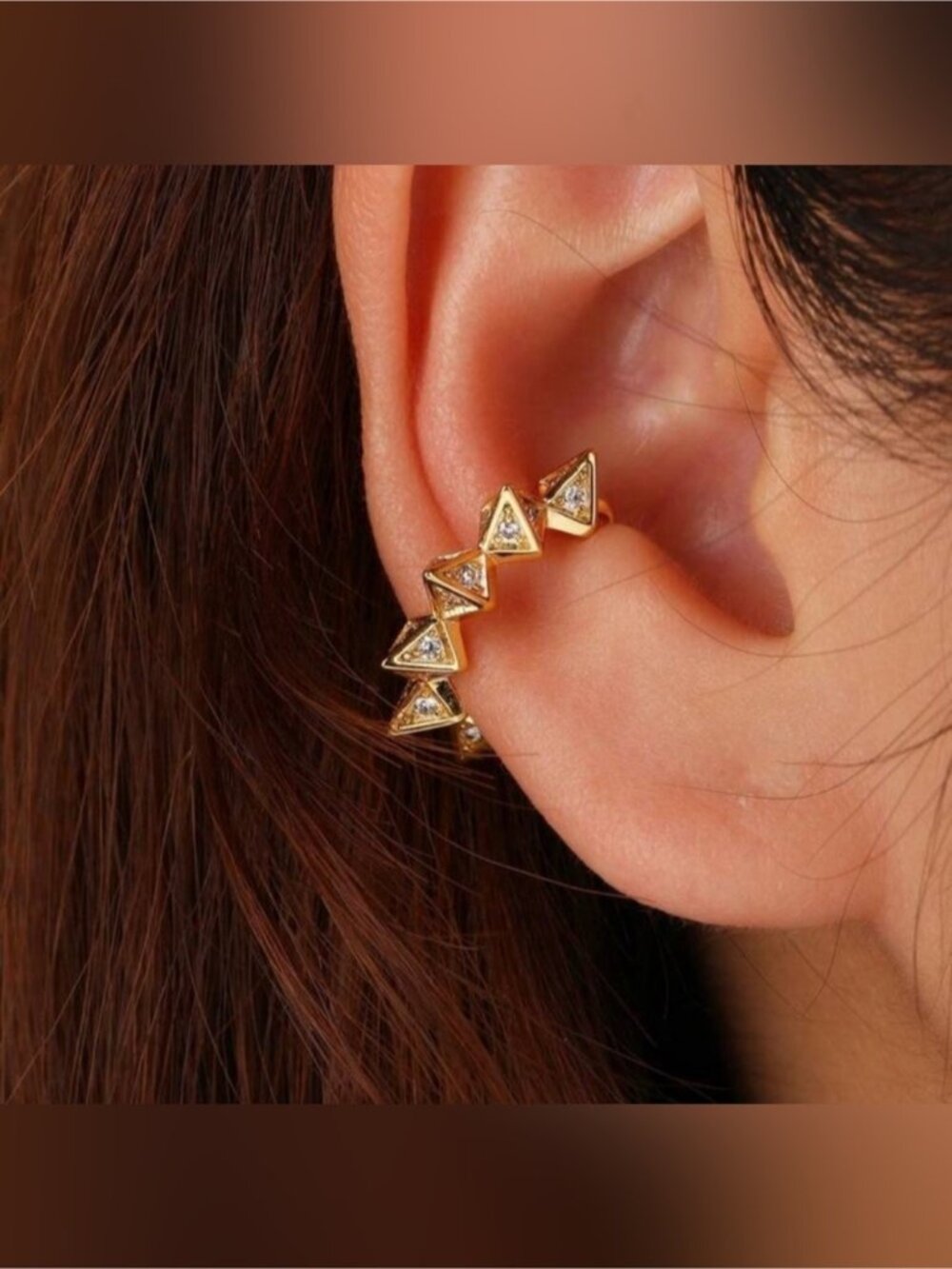 Gold 2pc Geometric Cubic Zirconia Ear Cuff Set